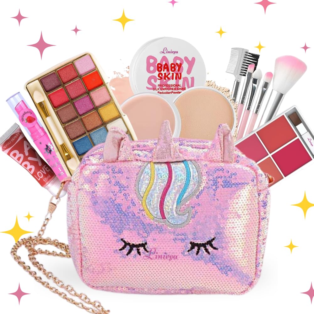 Linivya Kids Real Makeup Kit for Teens, Pre-teens & Girls with Unicorn Sling Chain Bag - Real, Non Toxic, Washable Make Up Toy - Unicorn Toys Gift for 6 7 8 9 10 12 13 14 Years Old Girls Birthday (B0CPWBZFXD) Amazon Price History, Amazon Price Tracker