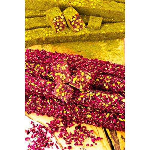 Cerez Pazari Turkish Delight Pistachio With Fantastic Rose & Pomegranate Flavour Experience In Luxury Gift Box 8.8 Oz | Assorted Gourmet Soft Candy, Sweet Vegan Traditional Lokum (Loukoumi) (9-11 Pcs) #TOP4