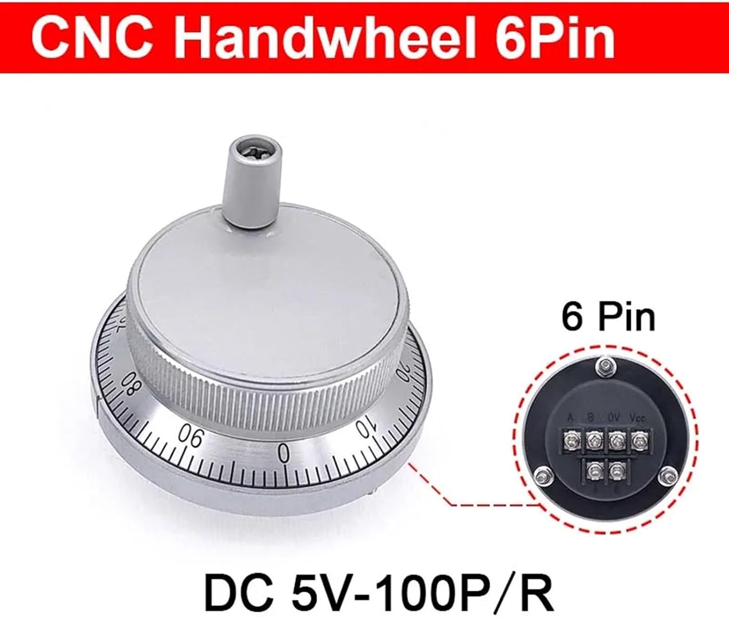 1Pc Pulser Hand Wheel 60mm DC5V 4Pin 6Pin 100PPR Handwheel Manual Pulse Generator Machine Rotary Encoder 4/6 Terminal (Color : 60mm 6Pin)