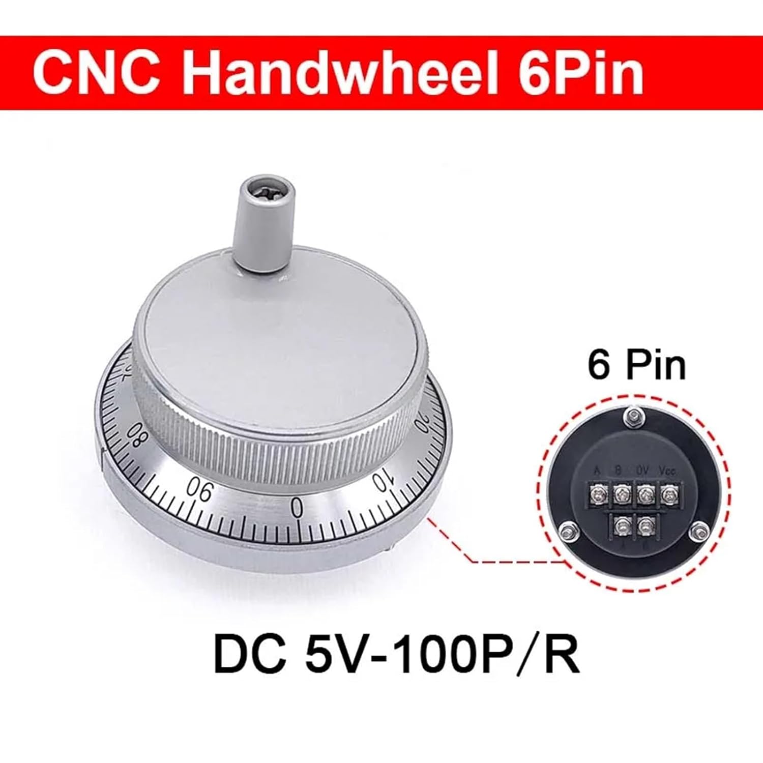 1Pc Pulser Hand Wheel 60mm DC5V 4Pin 6Pin 100PPR Handwheel Manual Pulse Generator Machine Rotary Encoder 4/6 Terminal(60mm 6Pin)