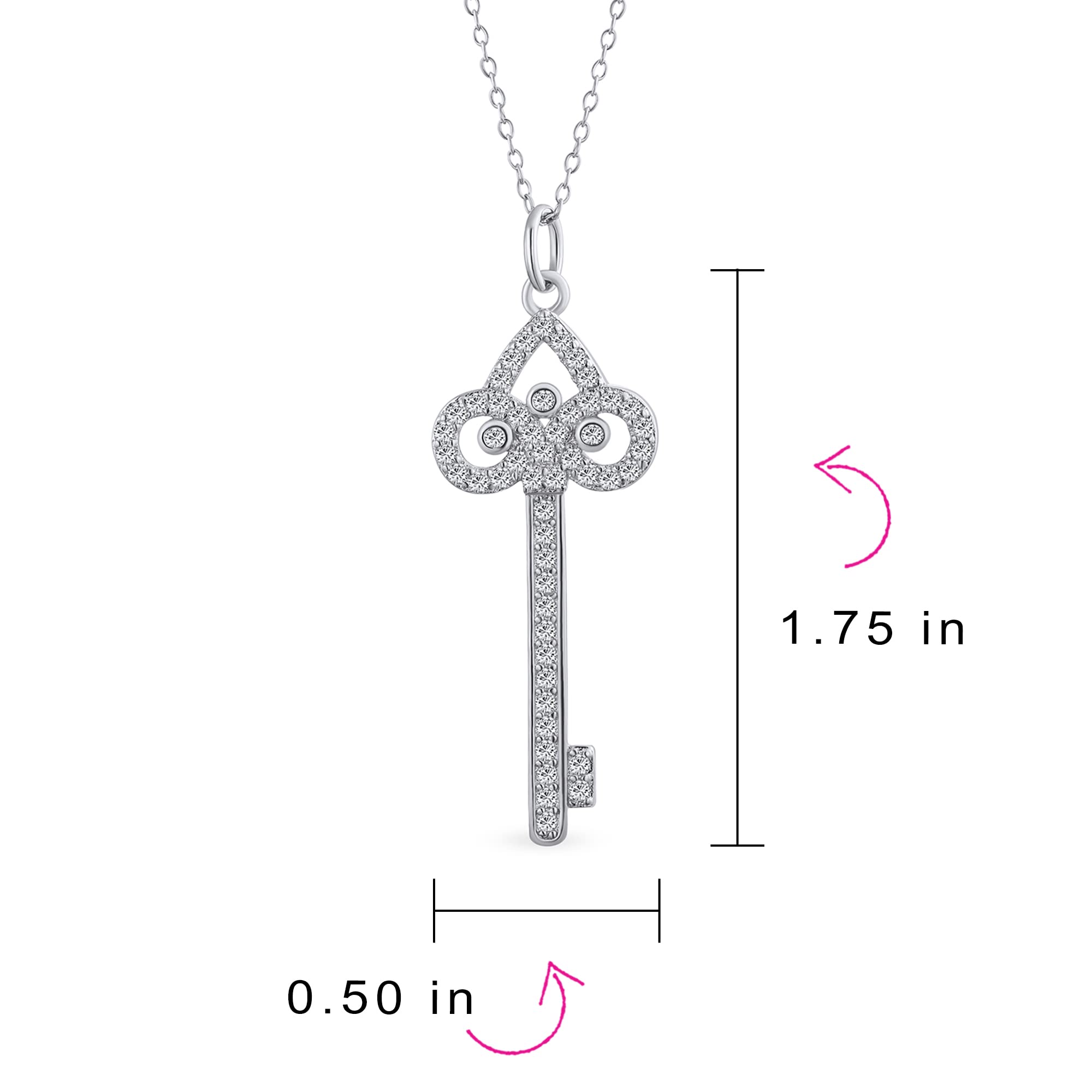 Bling Jewelry Collana con ciondolo a forma di chiave Fleur De Lis in zirconi cubici pavé per donna fidanzata in argento sterling .925