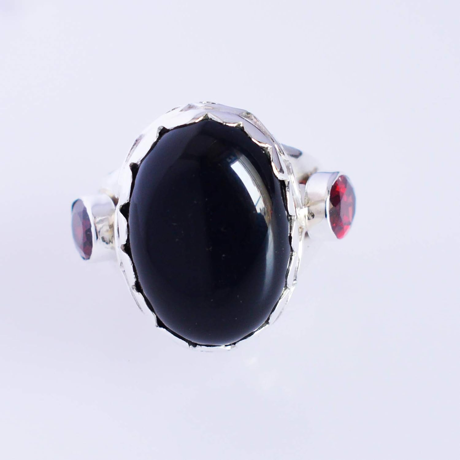 Genuine Red Garnet,Black Onyx Statement Ring 925 Sterling Silver, Bold Women’s Cocktail Ring, Artisan Handmade Silver Jewelry with Striking Gemstone Combination