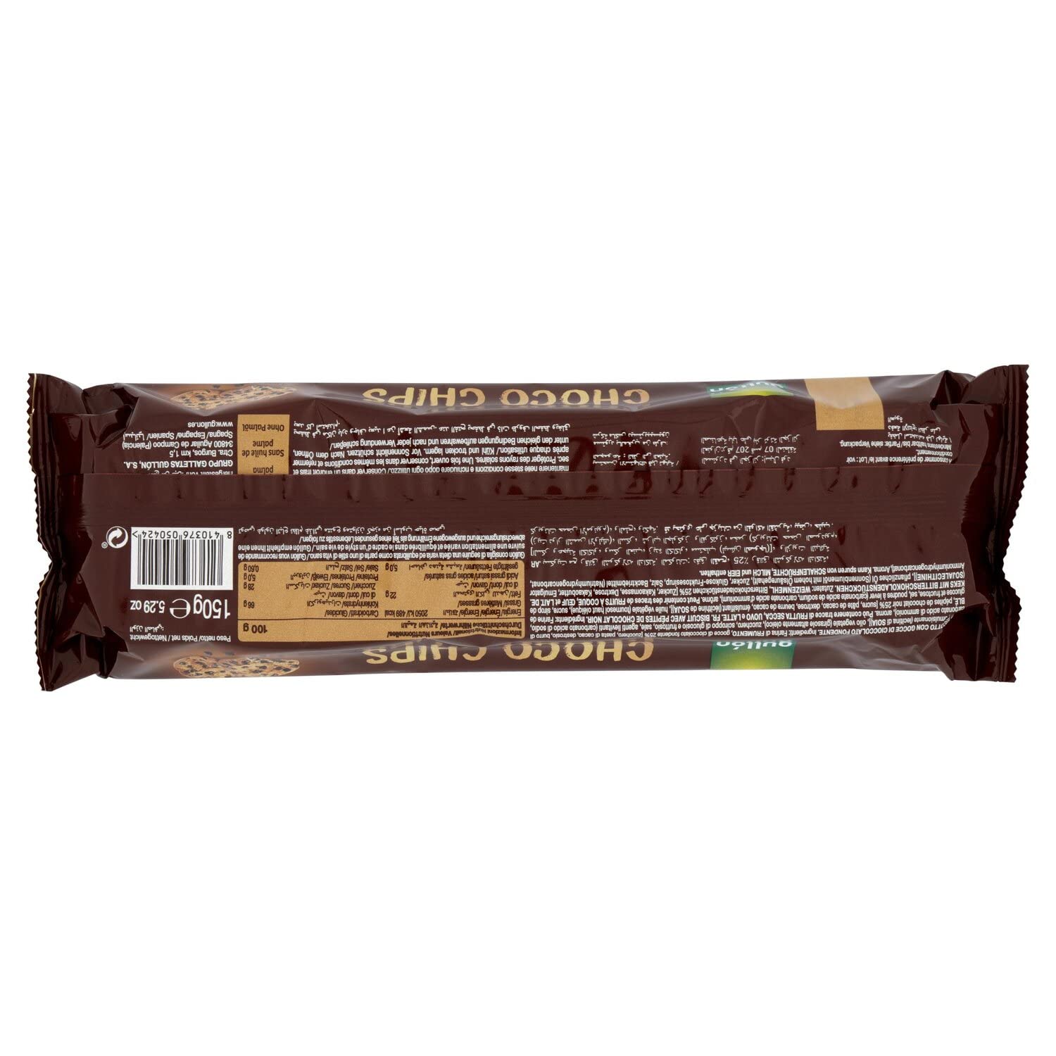 12X Gullon Choco Chips Golosi Biscotti Cookies con Gocce di Cioccolato Fondente 150g [CAIYA® BOX da 12 Confezioni]