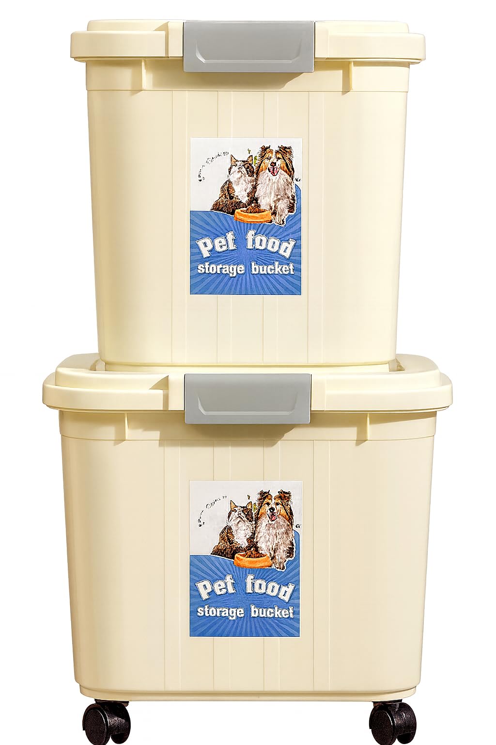 Thrink 2-Piece Airtight Pet Food Storage Container Set – 32L & 20L Plastic Dog Cat Food Bins with Snap Lock Lids, BPA-Free Rolling Dispenser with Casters, Secure Dry Food Storage