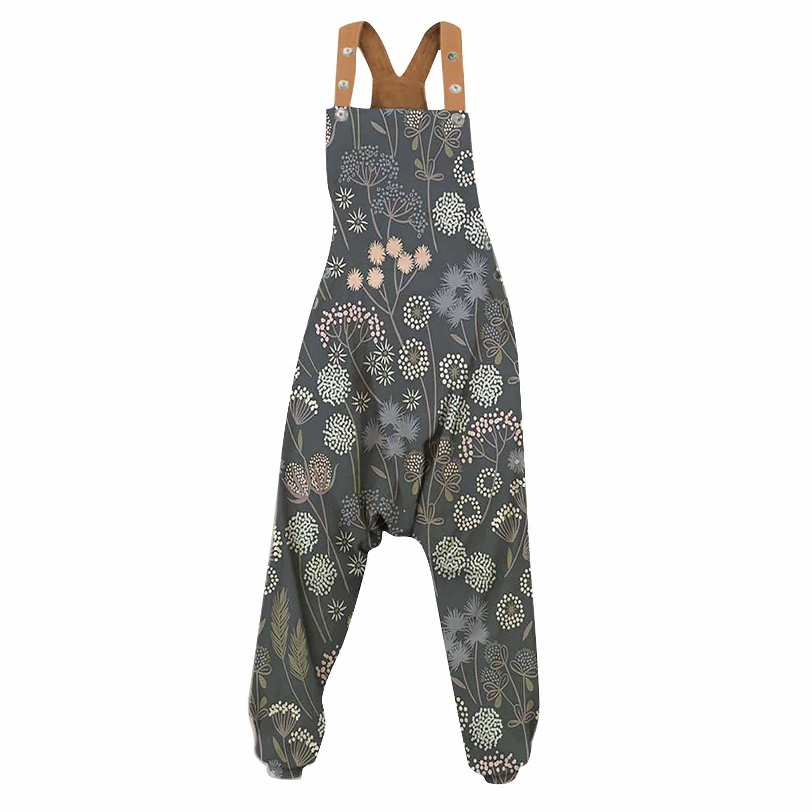 HUANKDWomen Jumpsuits and Rompers Elegant, Racerback Harem Jumpsuit Spaghetti Straps Vintage Paisley Overall Jumpsuit, S-5XL