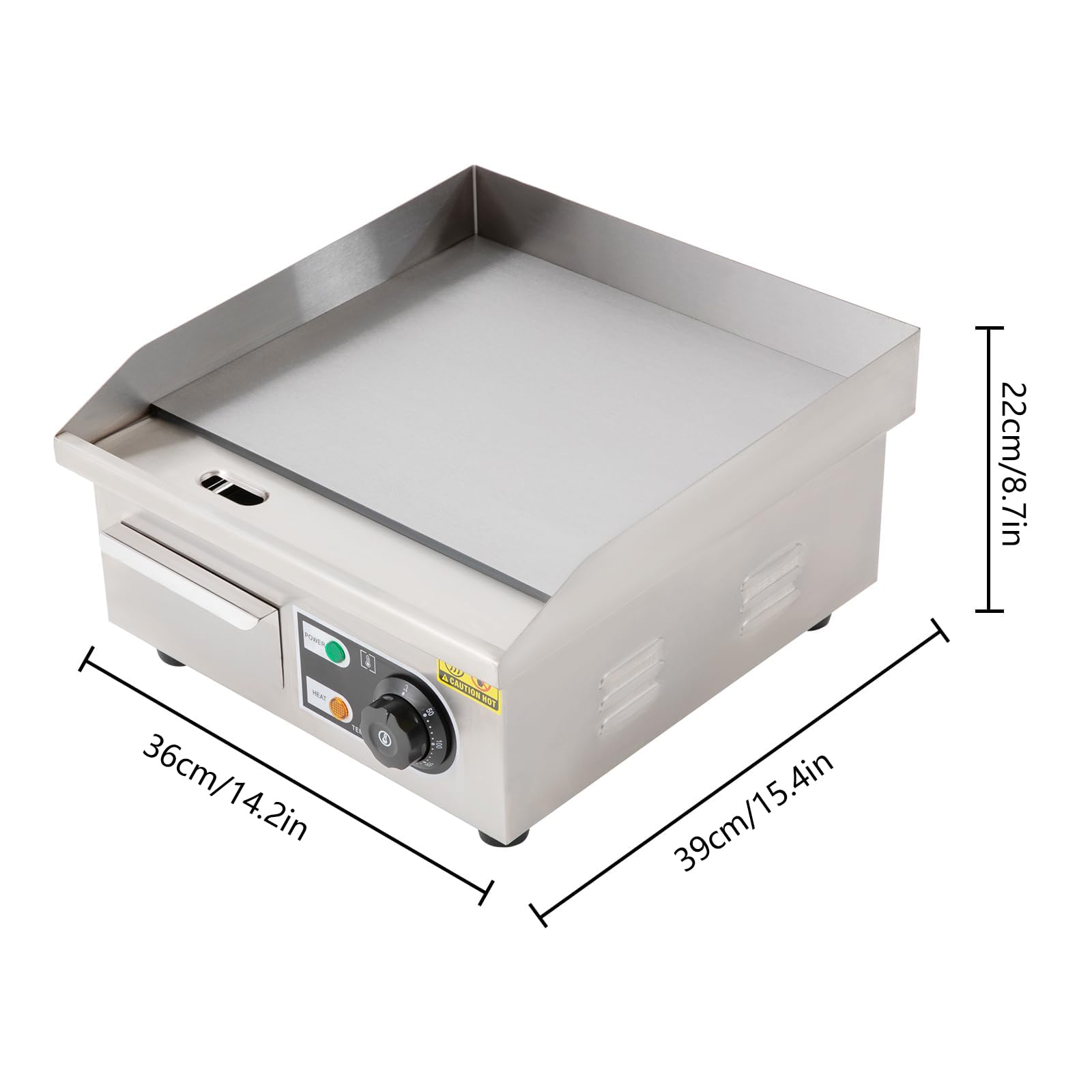 Griglia Elettrica Commerciale, Piastra Piana Da Banco 1500W Con Temperatura Regolabile 50-300℃ E Superficie Antiaderente, Griglia In Acciaio Inox Per Cucina Attività E Catering