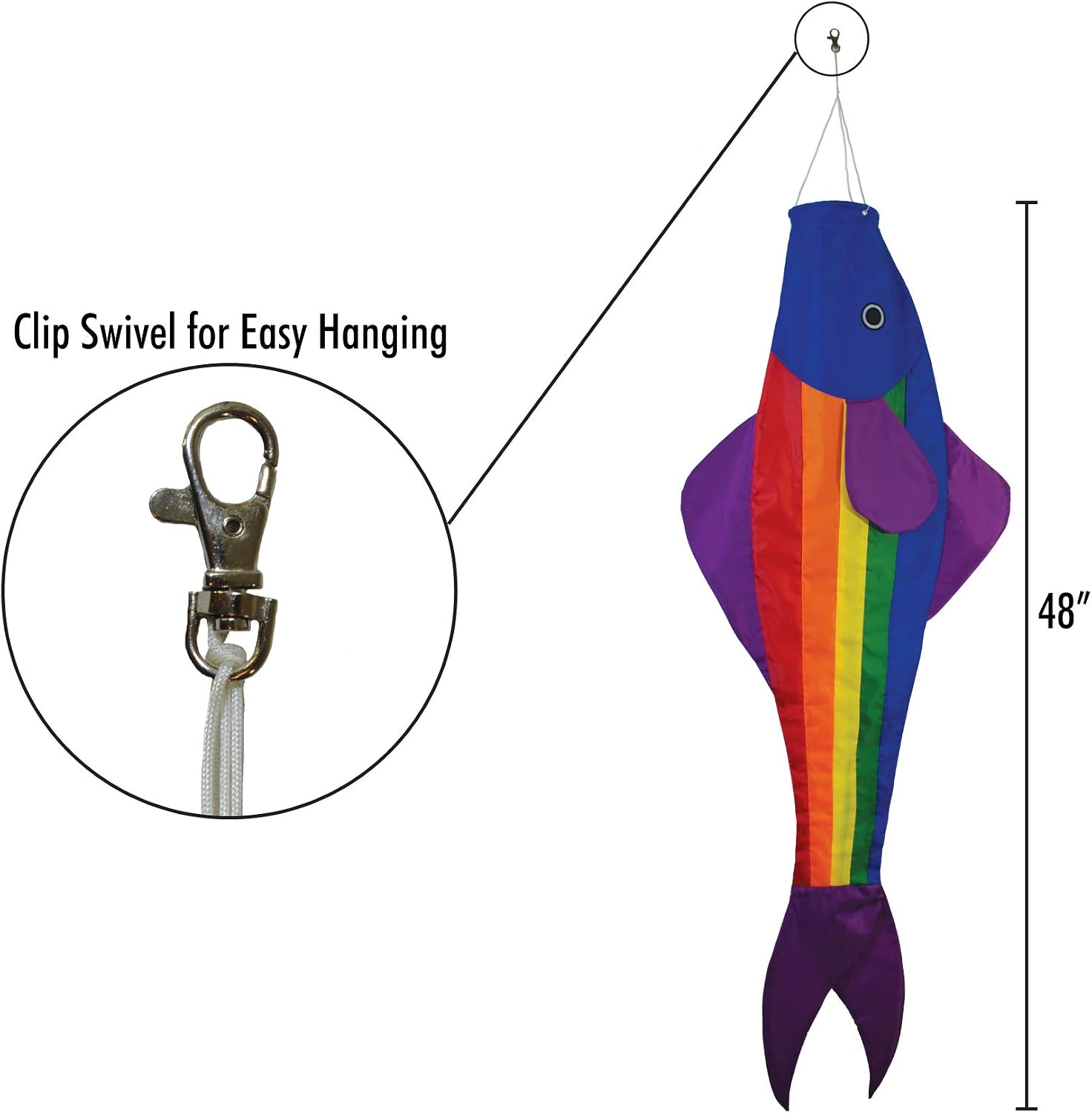 In the Breeze Rainbow Fishy Trout 48 Inch Windsock - Fun Fish Hanging Decoration - Fade Resistant Material for Long Lasting Bright Colors,4116