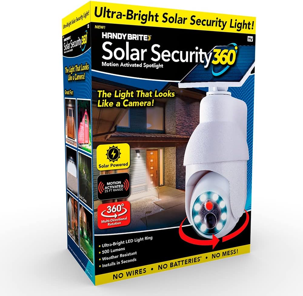 OntelHandy Brite Ultra-Bright Solar LED Security Spotlight - Looks Like a Camera, 500 Lumens, Motion-Activated, Solar Powered - Quick & Easy Set Up, No Wiring