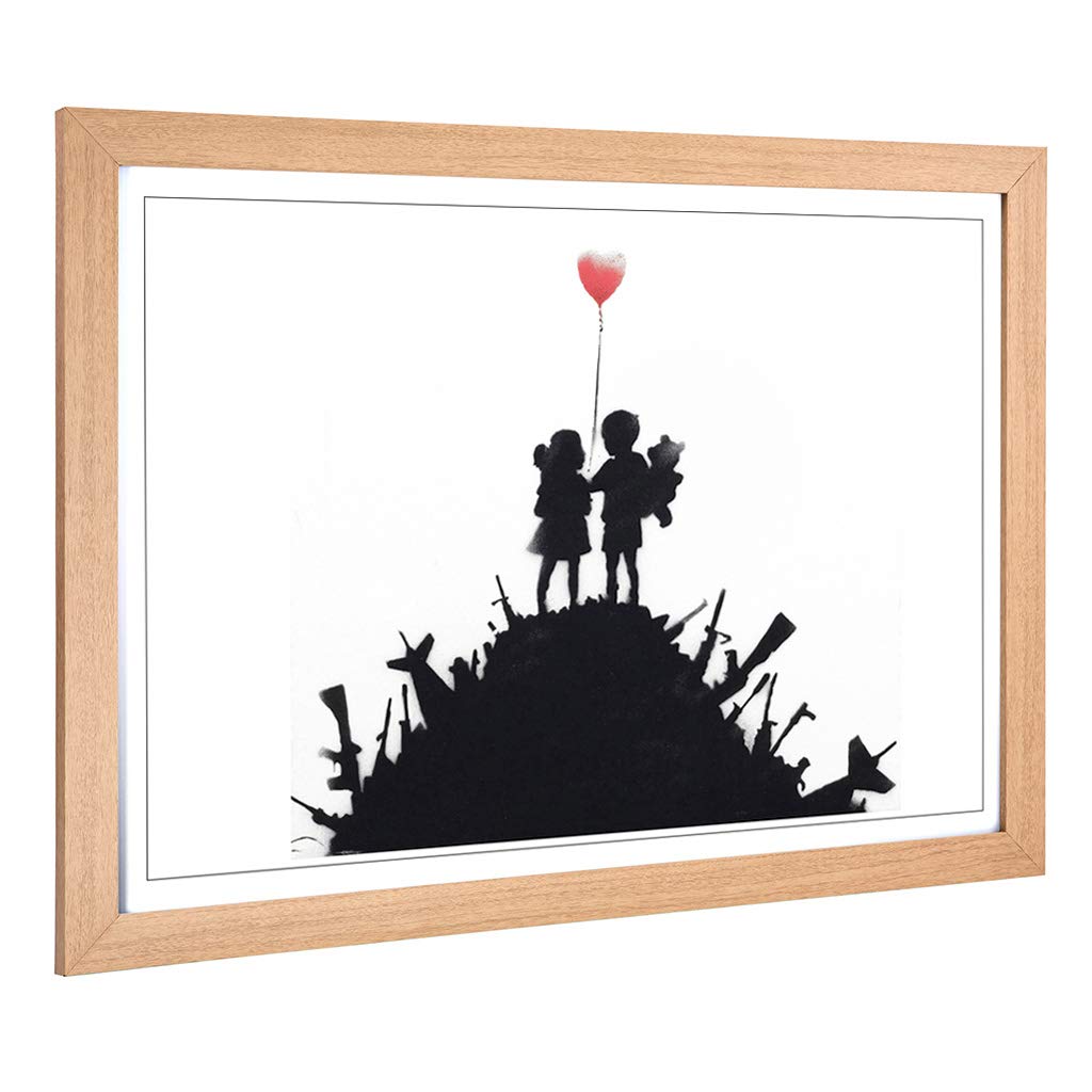 Big Box Art Framed Print of Banksy Balloon Graffiti Design | Wall Art Picture | Home Decor for Kitchen, Living Room, Bedroom, Hallway, Oak, A2 / 24.5x18 Inch / 62x45cm