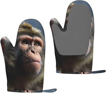 Silicone Oven Mitts Pair Heat Resistant Barbecue Gloves Non-Slip Grip Oven Glove Monkey Oven Mitts Soft Baking Gloves Waterproof Non-Slip Kitchen Mittens for Baking Cooking BBQ