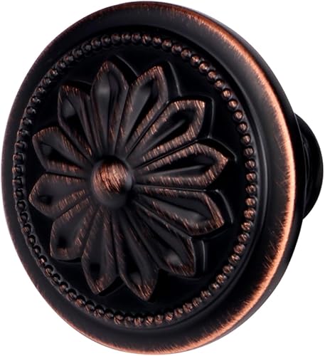 Paquete de 4 pomos de bronce aceitado para armarios y cajones, manijas redondas de bronce antiguo de 1-2/5 pulgadas para cajones de tocador