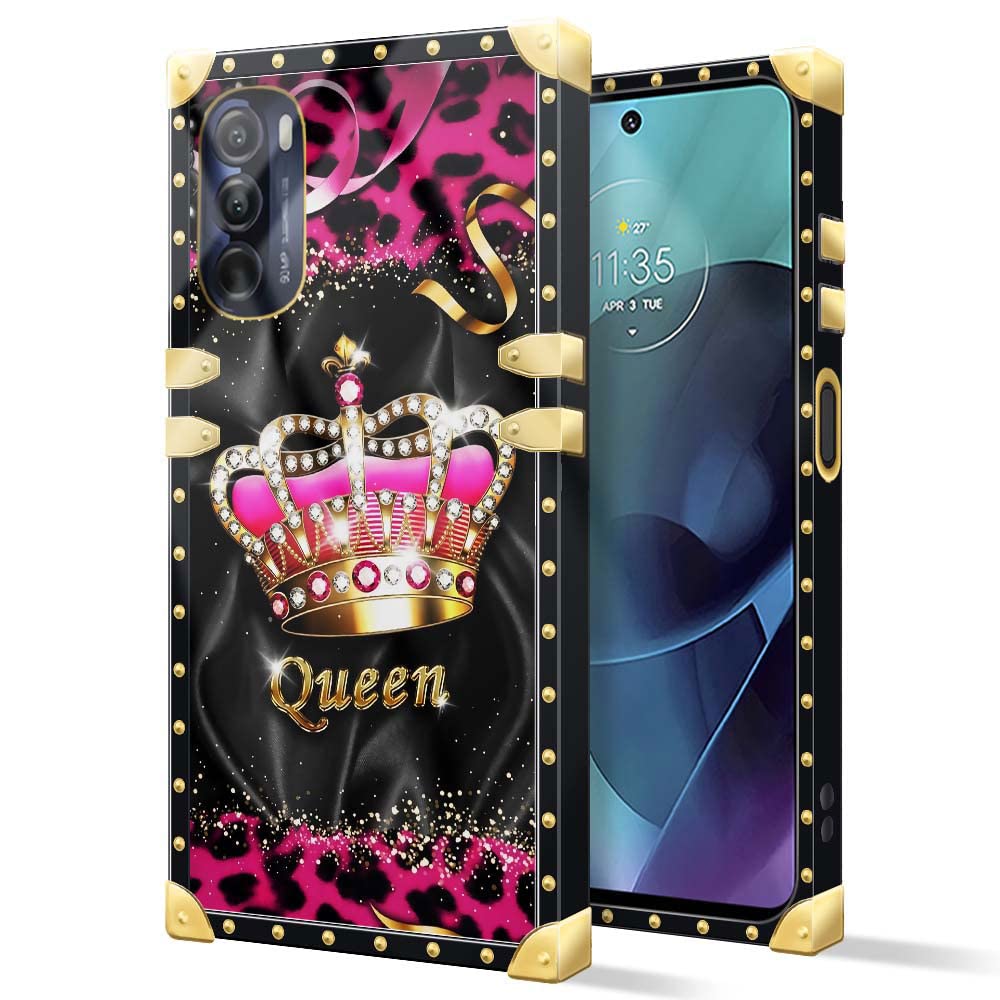 YiXinBB Compatible with Motorola Moto G Stylus 2022 4G/5G Case, J Crown Queen Leopard Print Luxury Elegant Soft TPU Shockproof Protective Metal