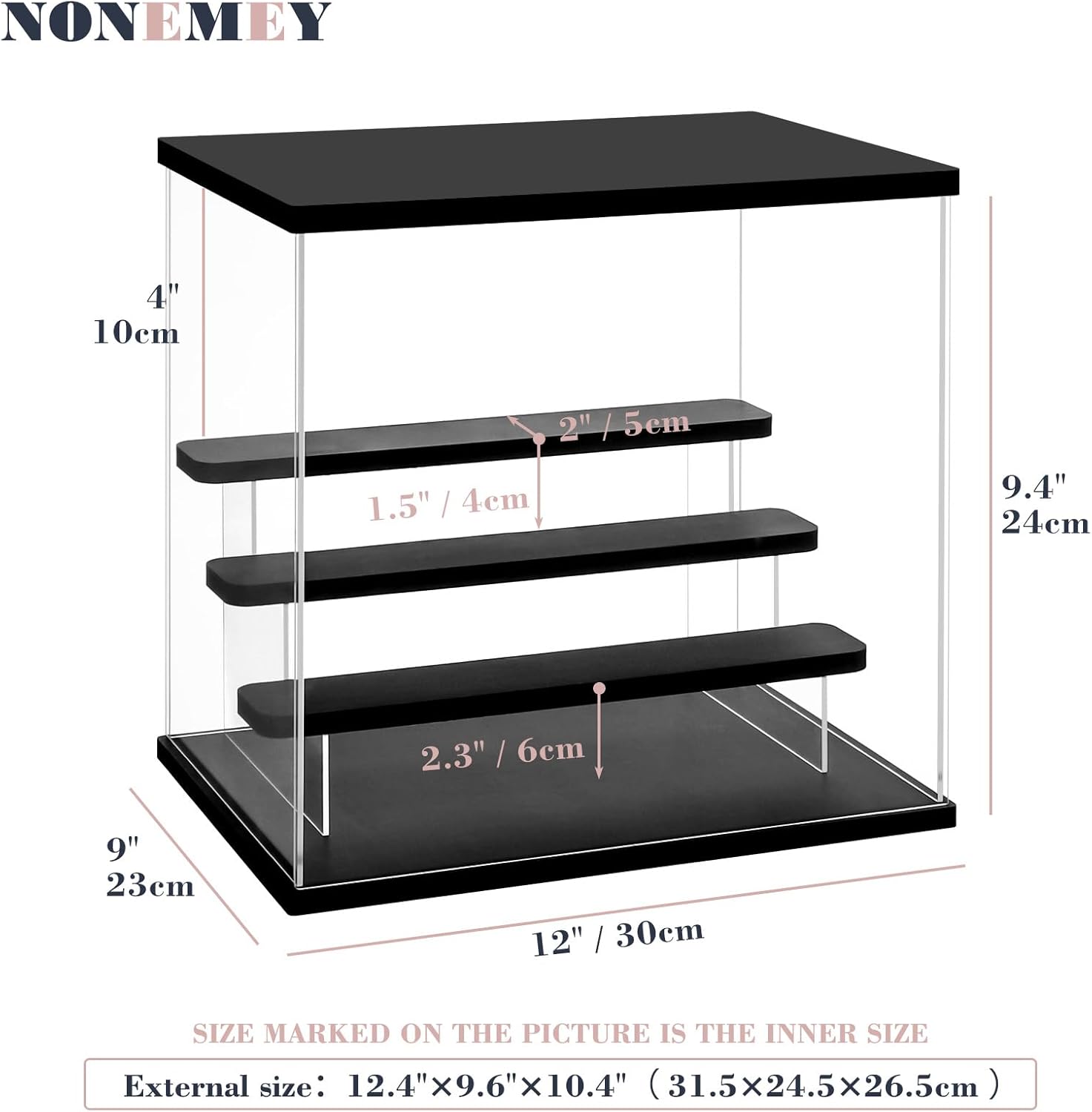 nonemey clear acrylic display case with light ,3/4/5/6 tier multiple color lights via remote control dustproof display box for collectibles figures mini toys (4tier 12.4*9.6*10.4inch) black-colorful light 4tier 12.4×9.6×10.4inch?31.5×24.5×26.5cm