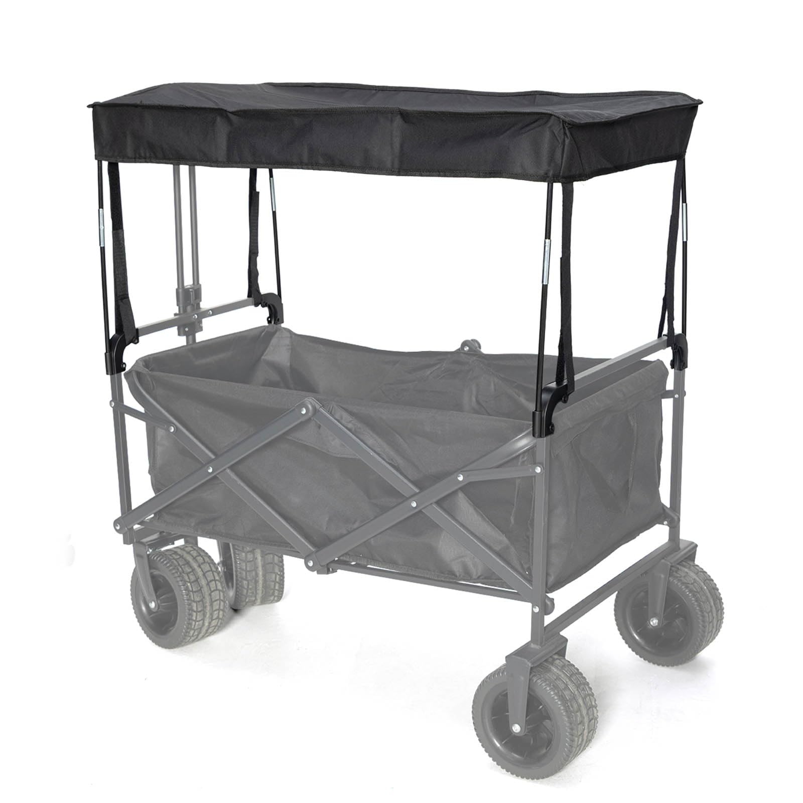 Photo 1 of Removable Wagon Canopy Attachment with Rods – Foldable Sun Shade Cover for Collapsible Beach Utility Push Pull Cart, Outdoor Picnic Trolley (Black)