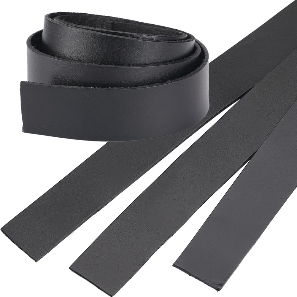 GORGECRAFT 3 Roll 25mm Wide Flat Black Leather Cord, 2mm Thick Cowhide String for Bracelets, Jewelry Making, Belts, DIY Crafts