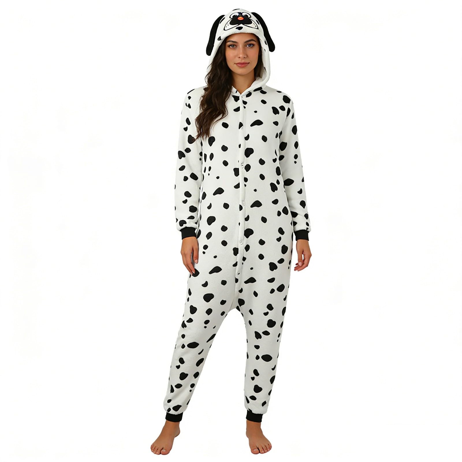 Combinaison Adulte à Imprimé Dalmatien Unisexe Animal Une Pièce Pyjama Costume de Carnaval Cosplay Vêtements de Maison pour Décontracté Confortable Chaud