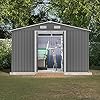 10x8 ft outdoor storage shed with galvanized steel construction lockable doorsall weather garden tool house sheds wsliding doors and padlockfor patiobackyardlawngray  urban country home decor