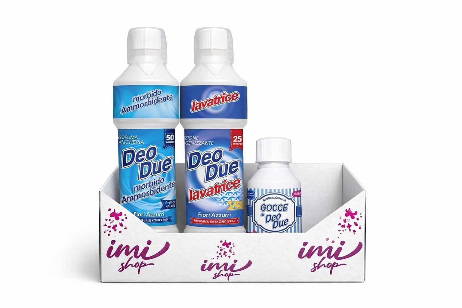Set Deo Due Detersivo Lavatrice + Ammorbidente + Gocce Bucato Fragranza Fiori Azzurri e Muschio, Tris Deo Due Ultra Profumato