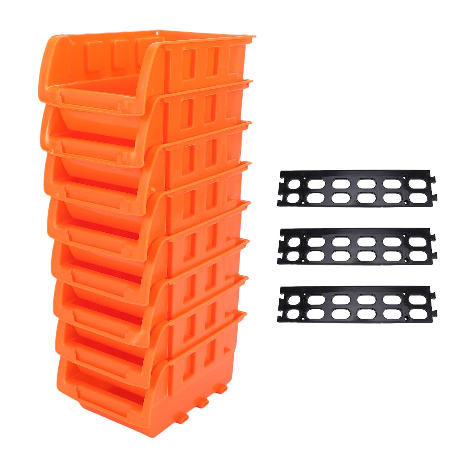 Caja de Almacenamiento Montada en la Pared, 8 Contenedores Apilables con 3 Rieles, Organizador Colgante para Tornillos, Tuercas, Pernos y Clavos, Capacidad de 22 Lbs/10 Kg,