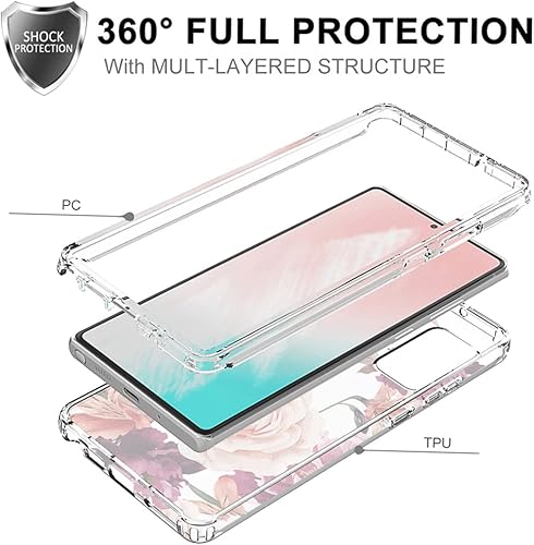 Miniatura 3 de Ueokeird Funda para Galaxy Note 20 5G, SM-N981U con protector de pantalla de vidrio templado, patrón floral transparente, funda protectora de cuerpo