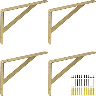 Staffe ad angolo per carichi pesanti dorate, 300 x 200 mm, per scaffali, per lavabo, piano di lavoro e bancone