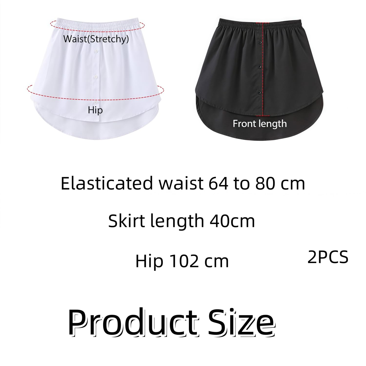 Chemise Extender Mini Jupe,2 Pièces Rallonge de Chemise Ajustable pour Femme,Extension de Chemise à Taille Elastique pour Pull,Sweat,Veste,Manteau(Noir,Blanc)