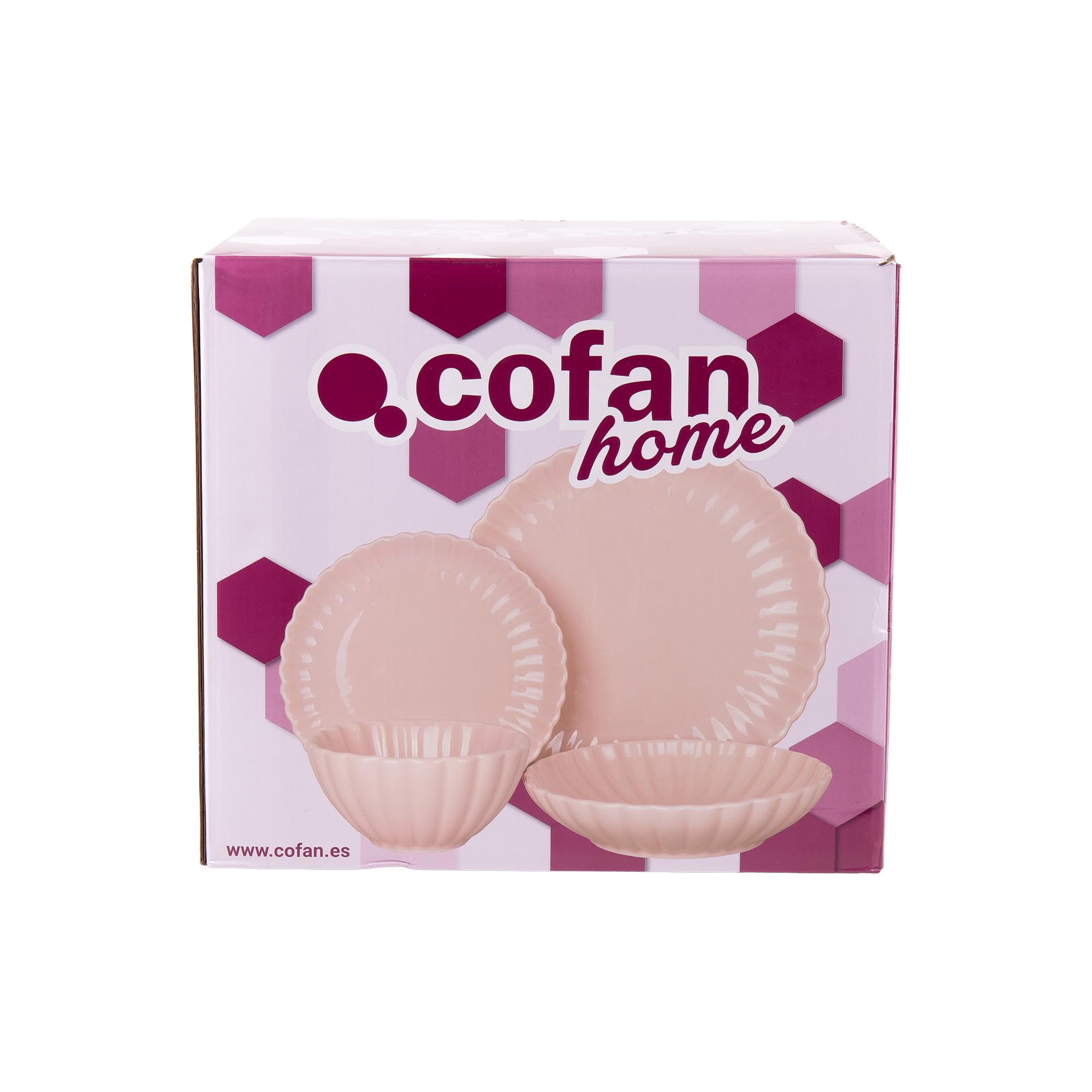 Cofan Naczynia z porcelany emaliowanej w kolorze nude różowym, 16-częściowy, tłoczony, nadaje się do zmywarki, kuchenki mikrofalowej i piekarnika