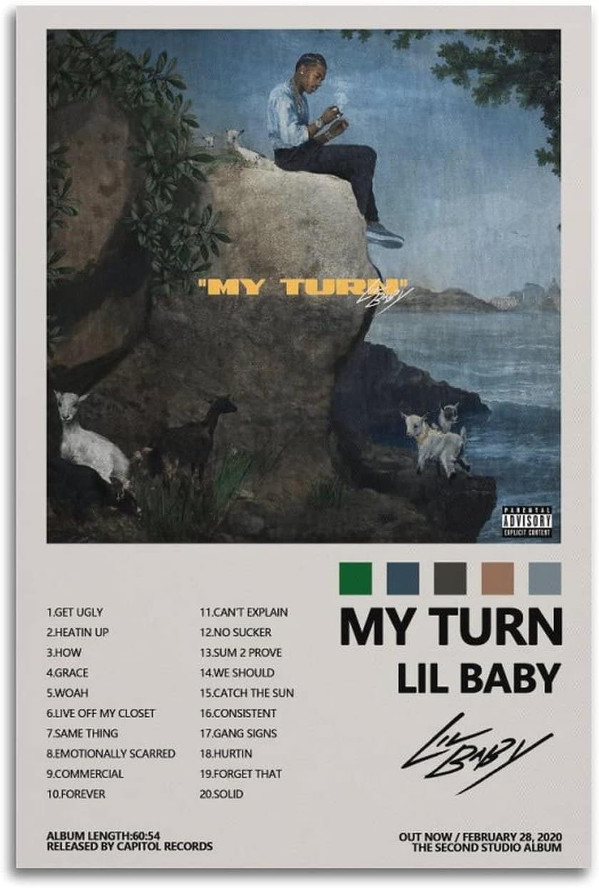 Lil Baby My Turn Album Poster for Bedroom Aesthetic Canvas Wall Art Living Room Posters Painting Picture Print Modern Family Decor 12x18inch(30x45cm) Unframe-style
