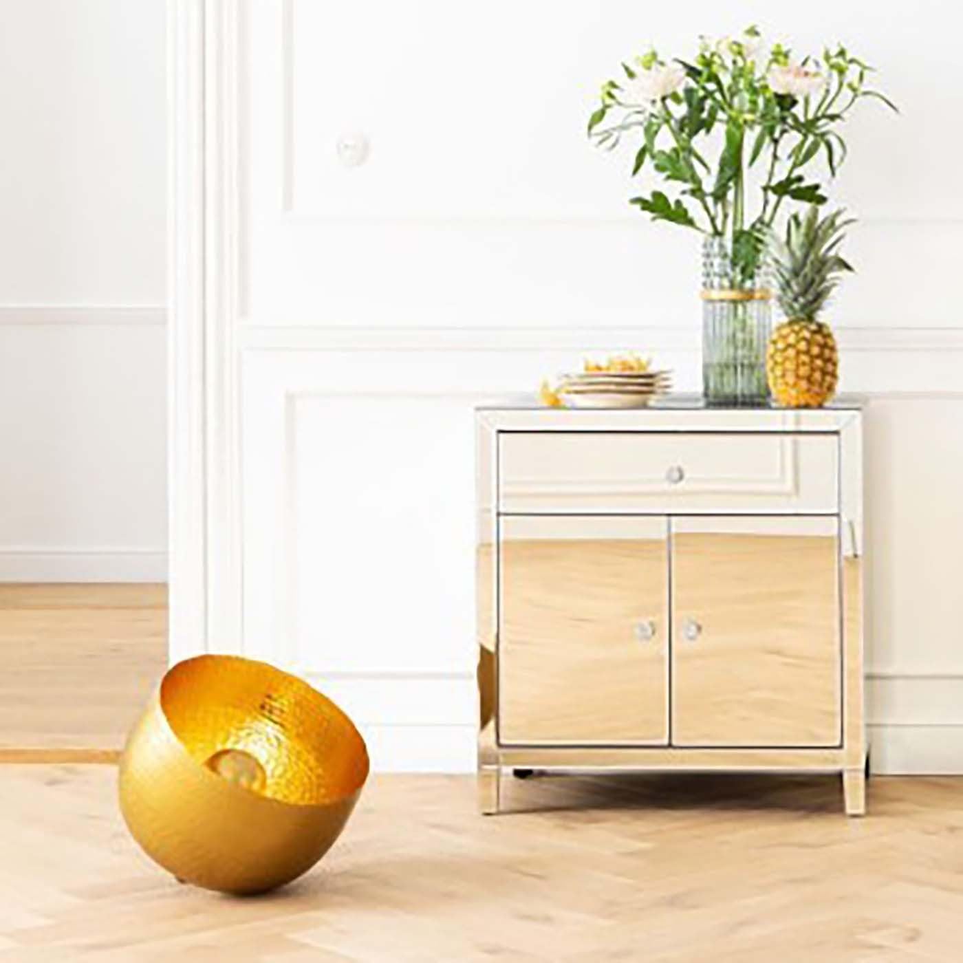 Kare Design Lampada Da Pavimento Apollon, Oro, Ø28Cm, Piantana Color Oro Opaco, Lunghezza Filo 200Cm, Superficie Martellata, Lampadina Non Inclusa
