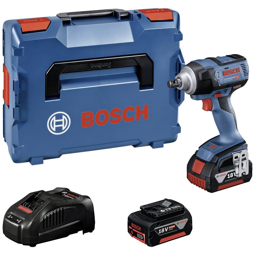 Bosch Professional 18V System GDS 18V-​300 - Atornillador de impacto a batería (2 baterías x 4.0 Ah, 18V, 300 Nm, M18, cargador, en L-​BOXX)