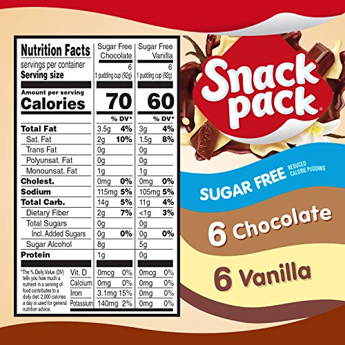 Snack Pack Sugar-Free Pudding Chocolate And Vanilla Family Pack, 12 Count (Pack Of 1) #TOP5