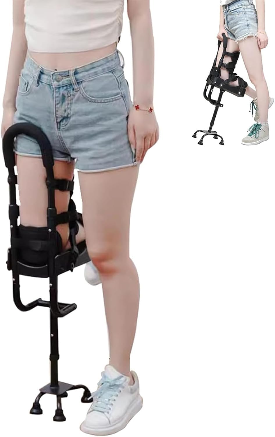 Muleta de Rodilla para Adultos, muleta Manos Libres, Altura Ajustable, Andador telescópico de una Sola Pierna, Ayuda para Caminar sin Dolor
