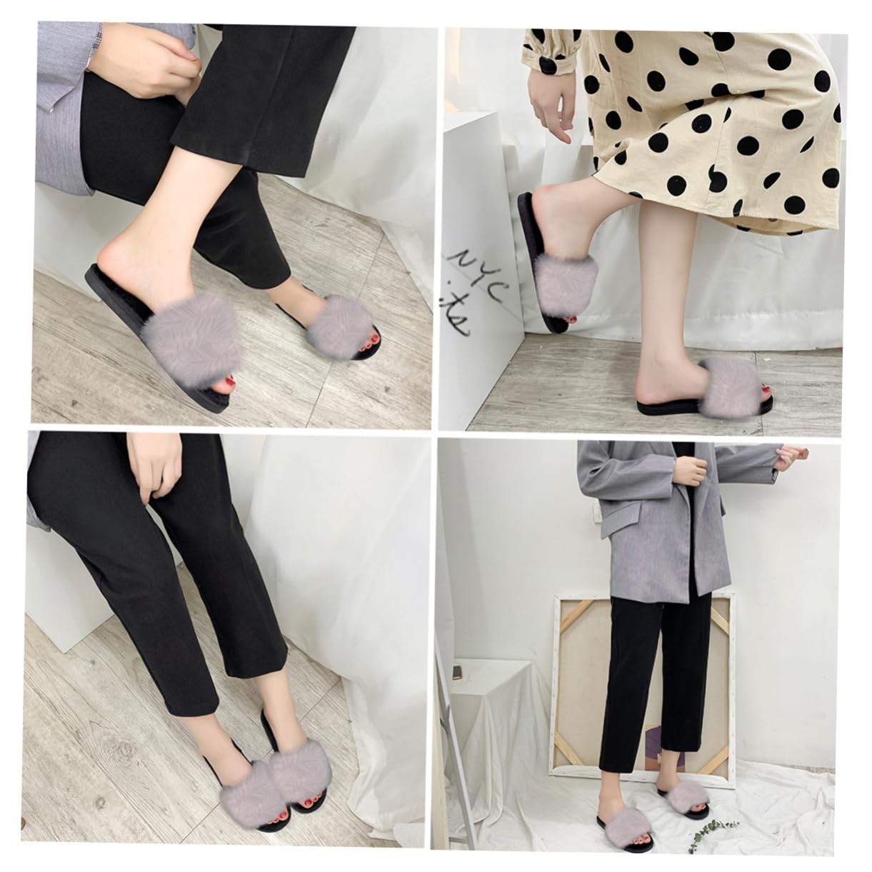 VALICLUD Pantofole Invernali Largo Con Sandali Da Donna Pantofola Pantofole Pelose Morbide in Pile Soffici Piatte Da Camera Da Donna Beige