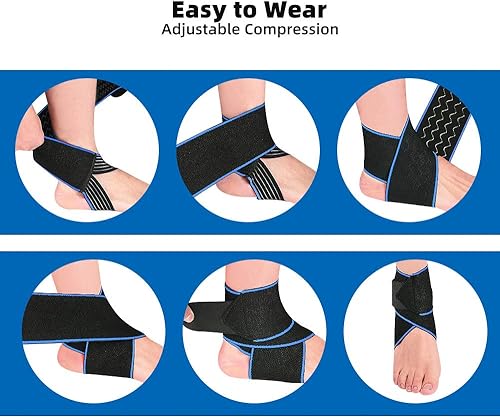 Miniatura 6 de Paquete de 2 tobilleras, manga de compresión de tobillo con correa ajustable, soporte de tobillo para esguince de tobillo, tendón de Aquiles,