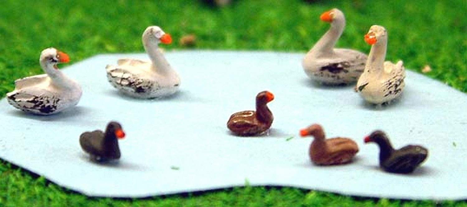 Langley Models Waterfowl 4 swans 4 ducks N Scale Metal Model Birds PAINTED A61p