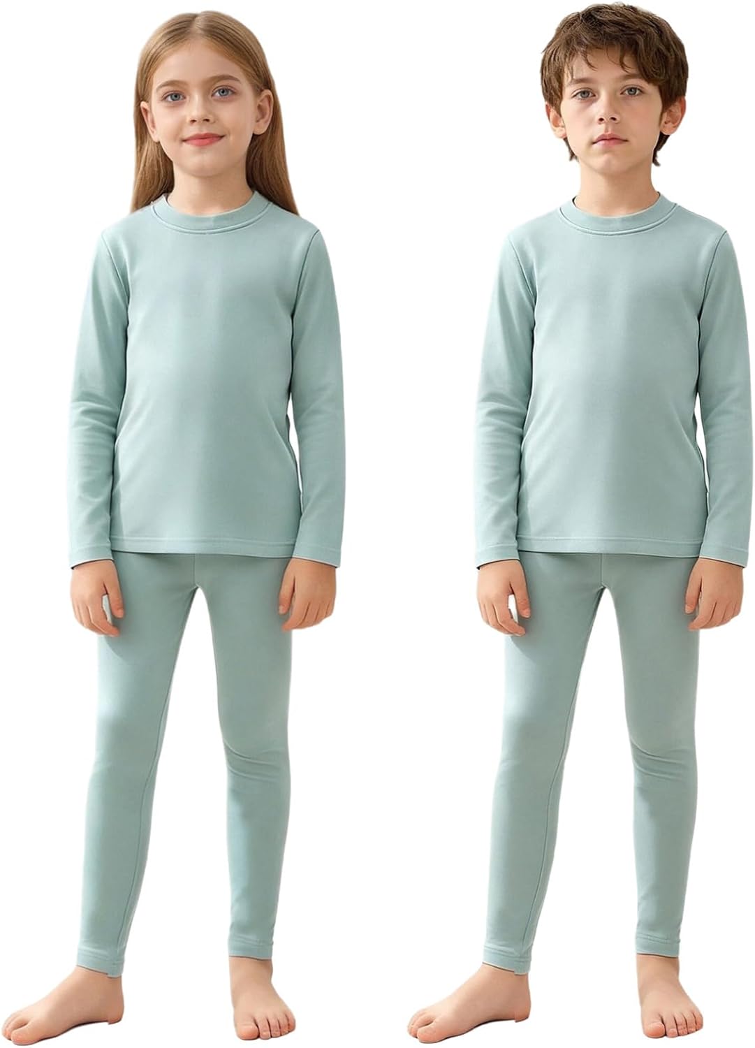 easyforever Kids Girls Boys Compression Thermal Warm Outfit Set Long Sleeve T-shirt With Elastic Light Green 9-10 Years