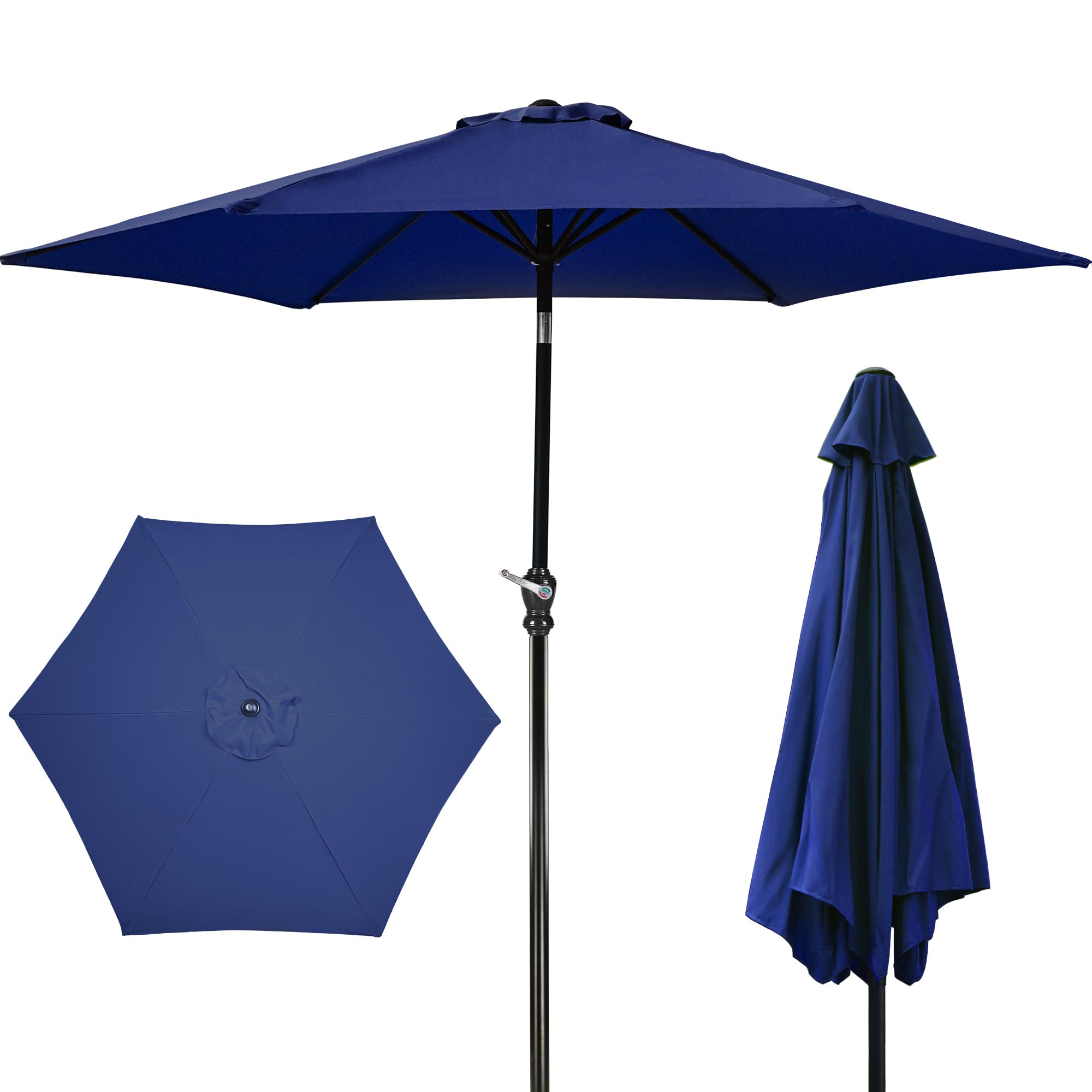 ELEVON Ombrellone Da Giardino 2,4 M, Con Manovella E Inclinazione, 6 Stecche In Metallo, Tessuto Poliestere UV