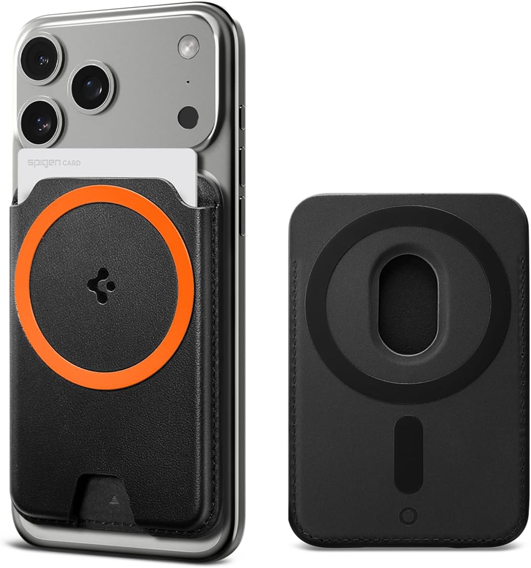 Spigen for MagSafe Wallet, Holds 3 Cards, MagFit Compatible with iPhone 17/16/15/14/13/12 Models, Pixel 10 Series, MagSafe-Cases, Pixelsnap and More, Card Holder - PU Black (3-Cards/MagFit+)