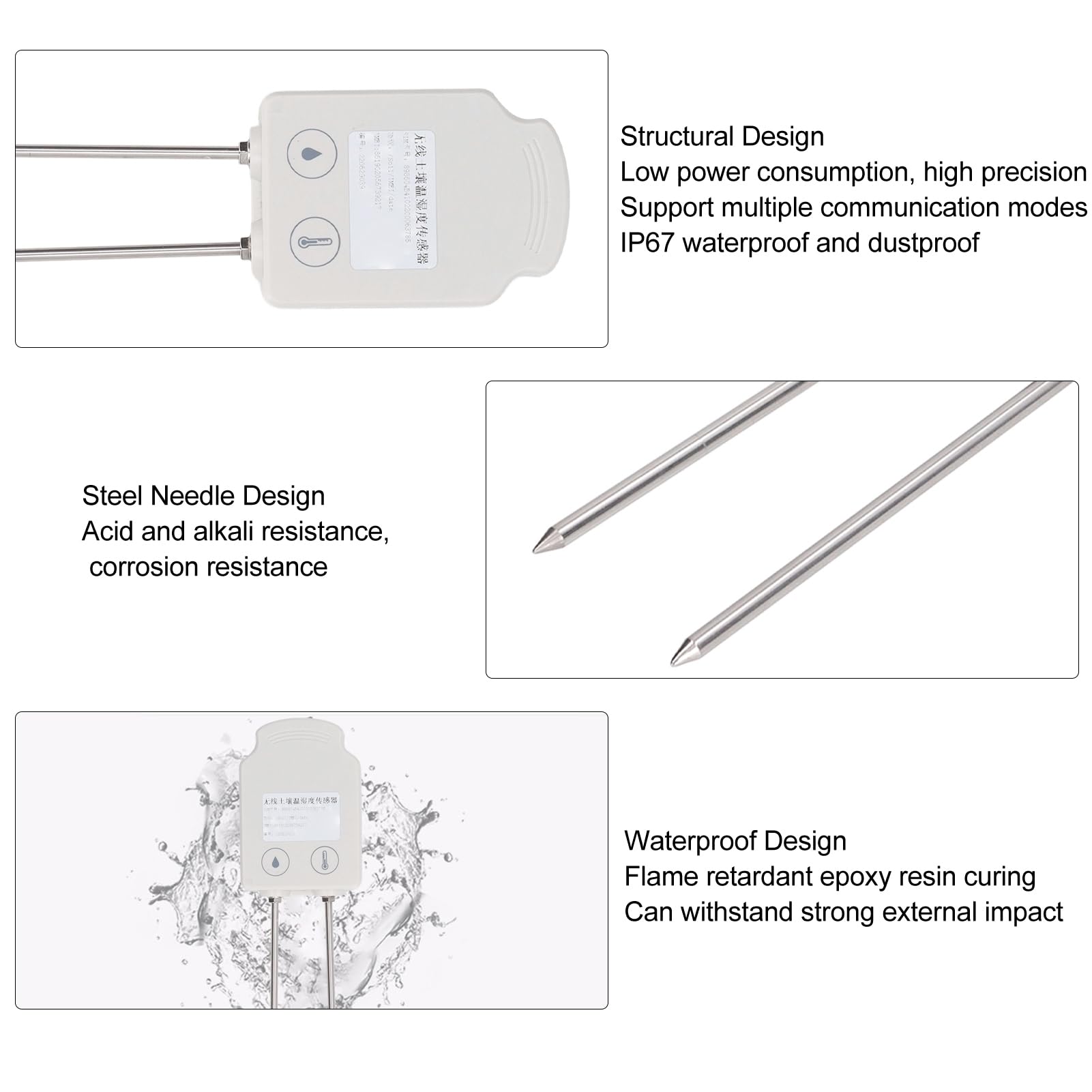 Tbest Medidores de Suelo, Detector Inalámbrico de Temperatura y Humedad, Transmisor de Sensor de Humedad del Suelo con Sonda de 10 Cm