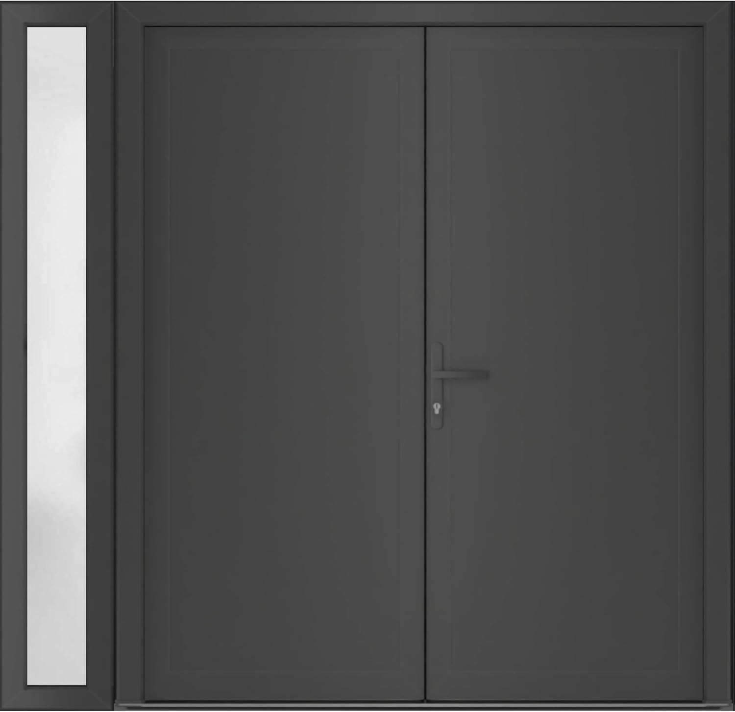VDOMDOORS Front Exterior Prehung Metal-Plastic Double Doors/MANUX 8111 Antracite/Sidelite Exterior Window/Residential Doors Entrance Patio Garage 88 x 80