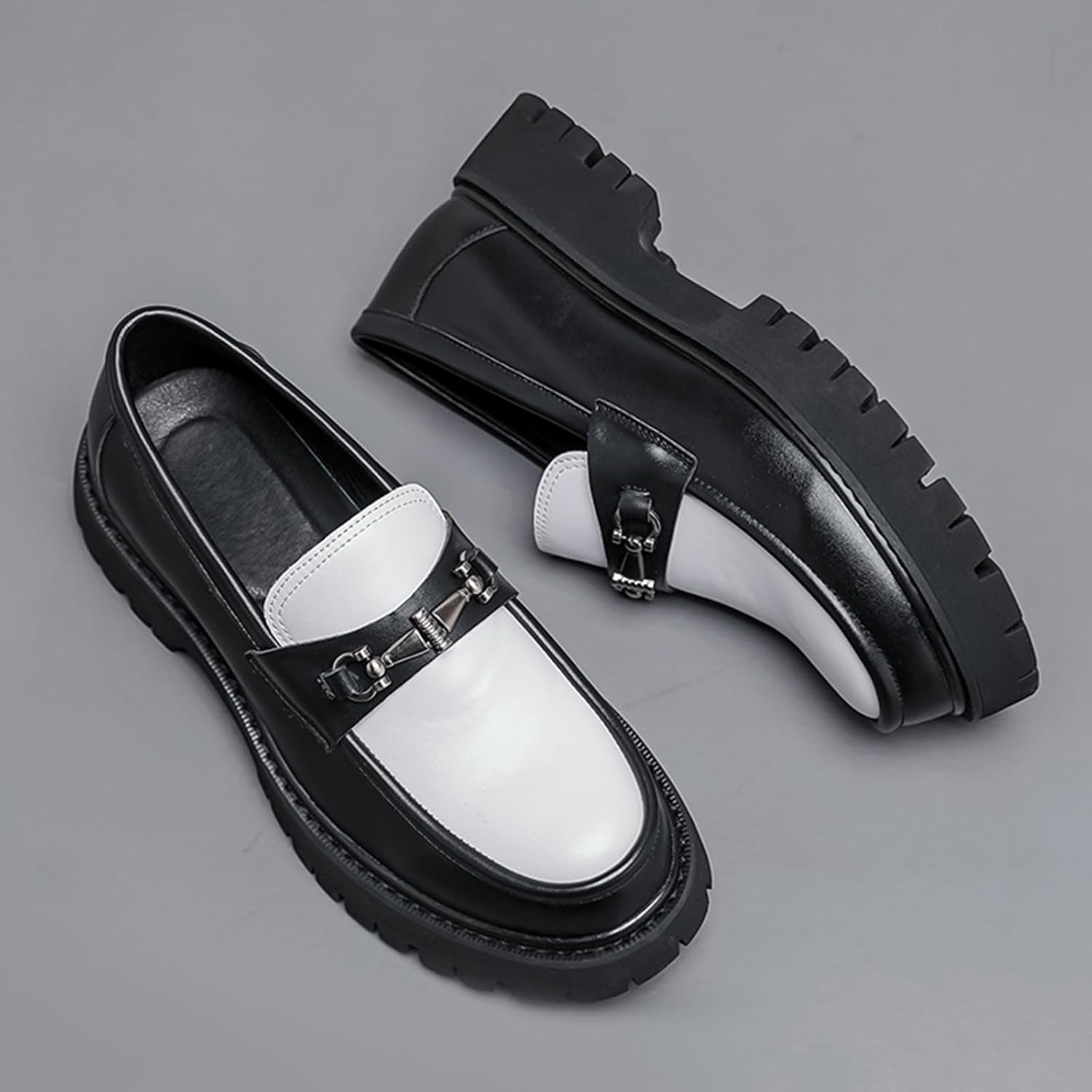 Men's Platform Loafers Fashion Patent Leather Slip-On Shoes with Metal Horsebit Non-Slip Lug Sole Comfortable Dress Shoes for Business Office & Casual Daily Wear - Image 8