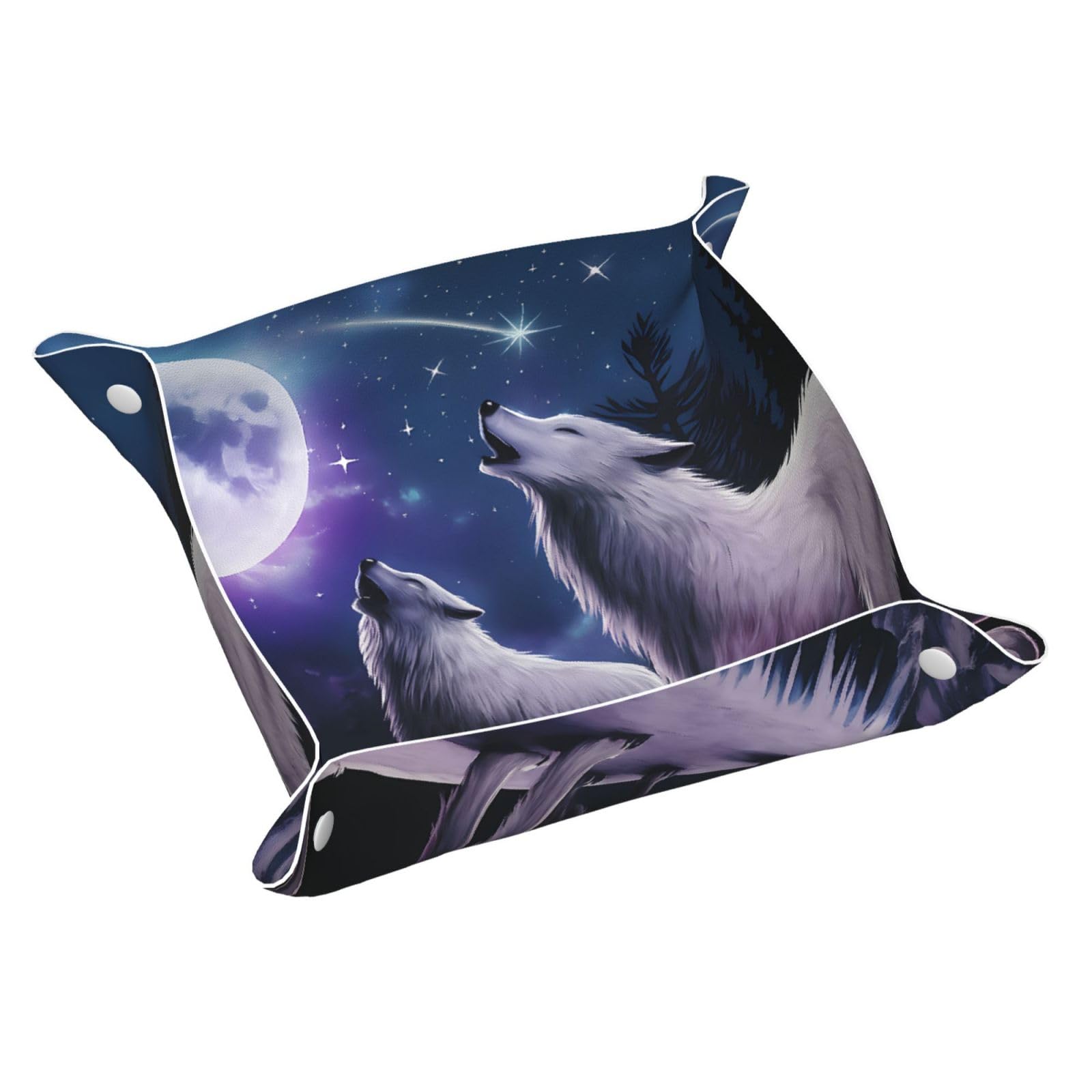 HLBSDM Moonlit Wolves Howling, Mountain, Forest Tray Men's Leather Valet Parking Portable Entrance Trays Bedside Storage Box