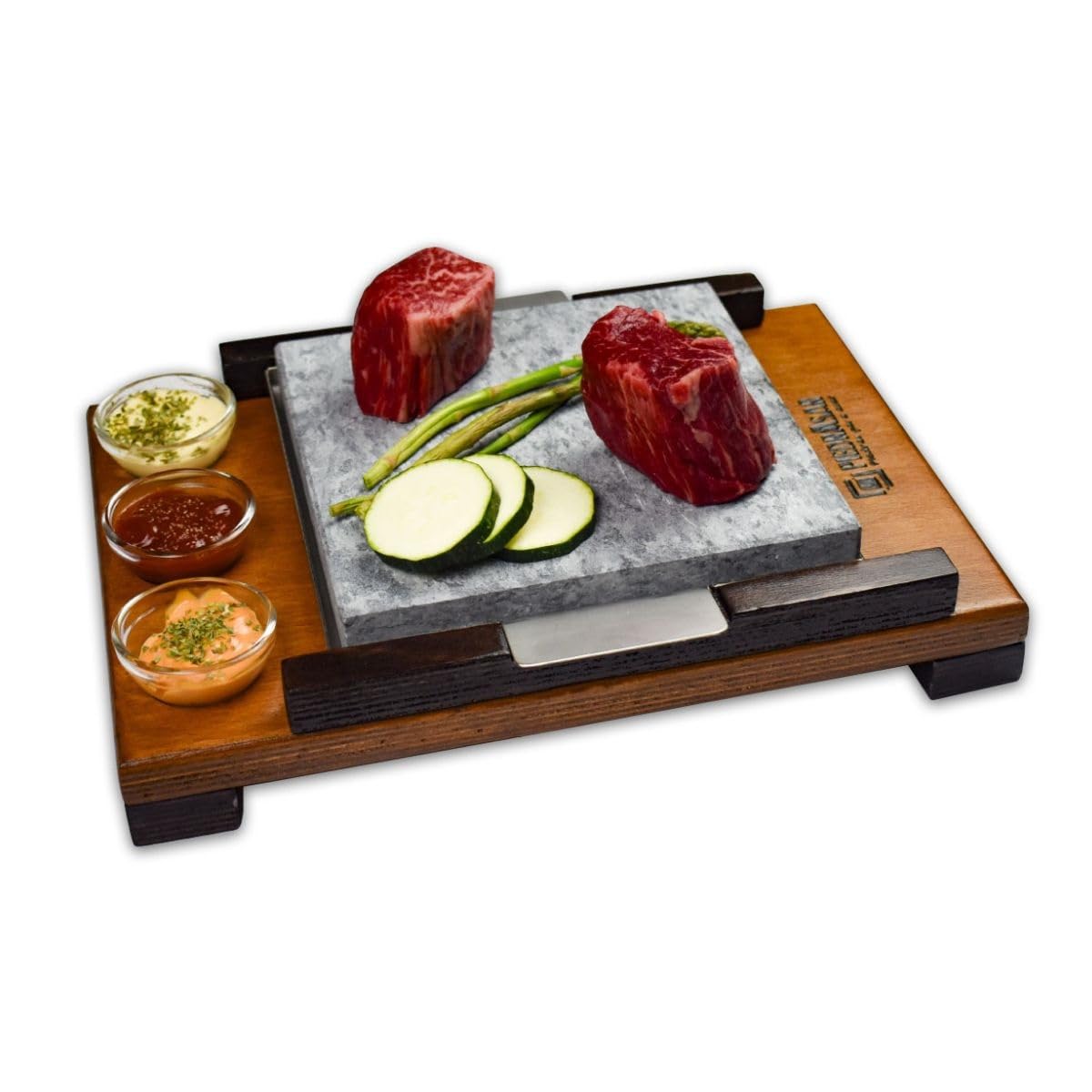 Piedra pra carne Pack 4 unidades 20x20 bicolor 3s-Piedra Volcánica para Asar- Apta para horno-Parrilla-Fuego directo-Vitro