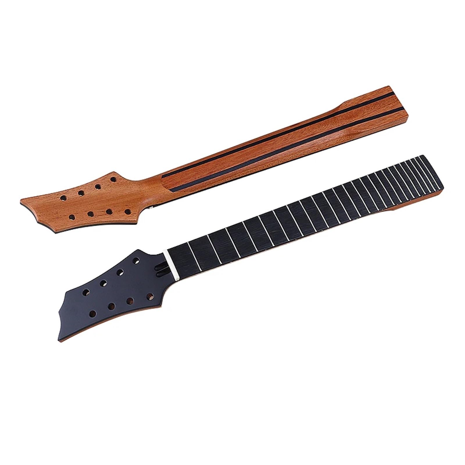 8-saitiger E-Gitarrenhals, 24 Bünde, Okoume-Holzhals, schwarzer Kopf mit doppeltem Halsstab, doppelte Rückenlinie, 7,5 cm Absatzbreite