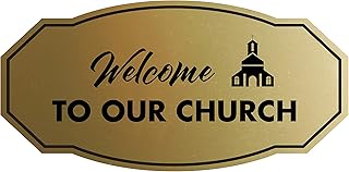 Victorian Welcome to Our Church Sign (Brushed Gold) - Large