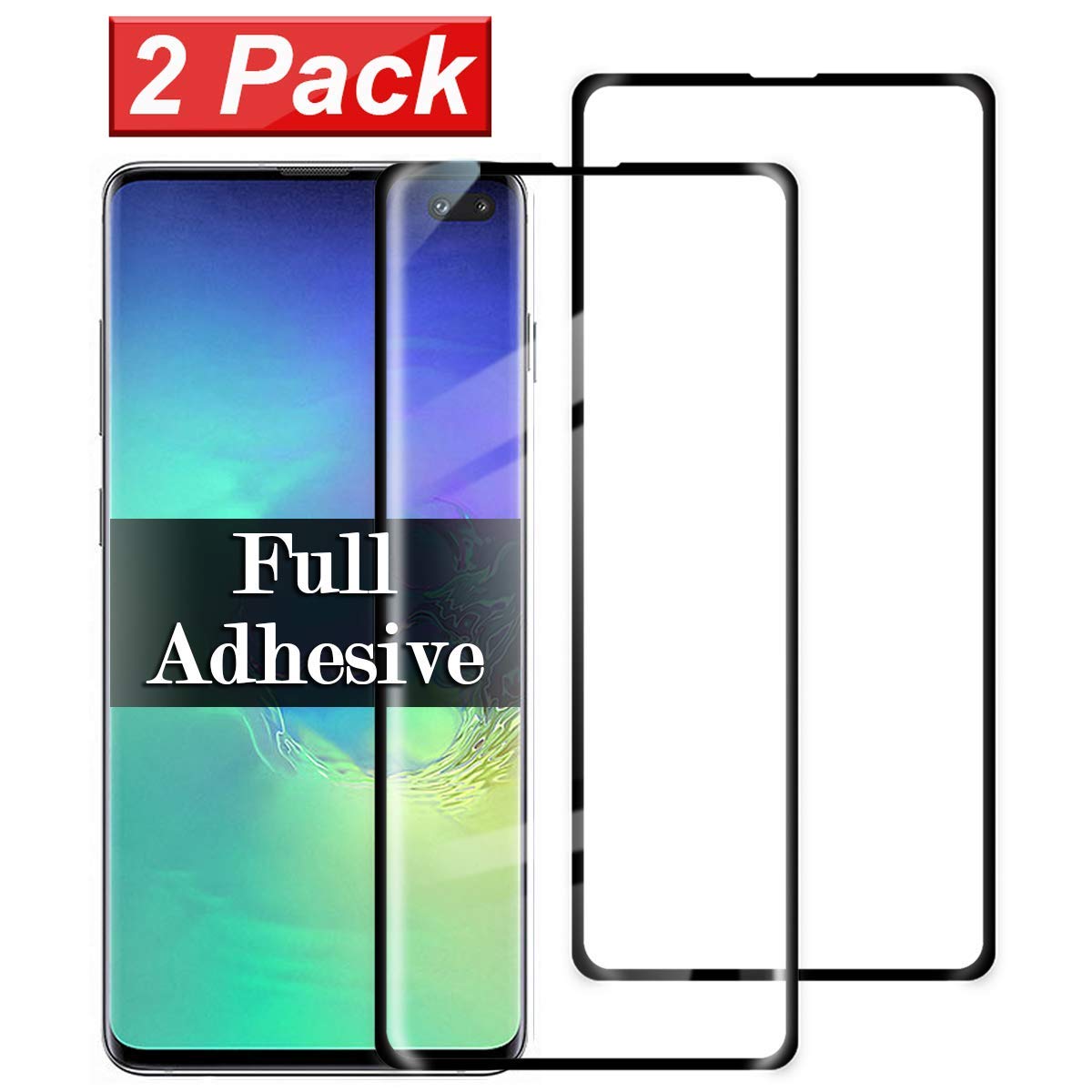2-Pack 【Full Glue Adhesive】 Galaxy S10 Plus Screen Protector Compatible with Samsung S10Plus Tempered Glass 【9H Clear】 【3D Curved】 De Gaxaly Glaxay 10Plus Protective Phone Temper Film 2 Pieces (Black)