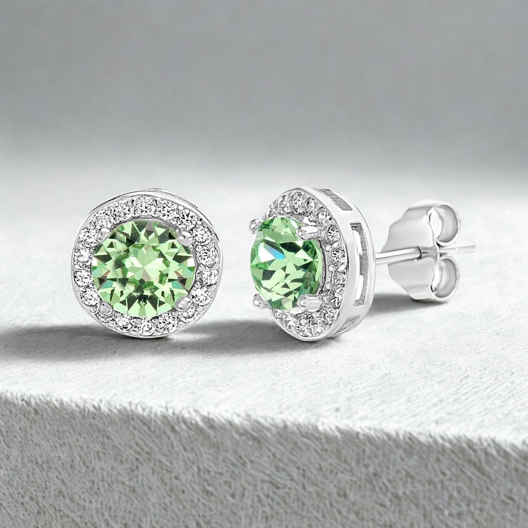 Devin Rose 925 Sterling Silver Round Halo Stud Earrings for Women made with Faceted Crystals Crystal Imitation Birthstone - Image 3