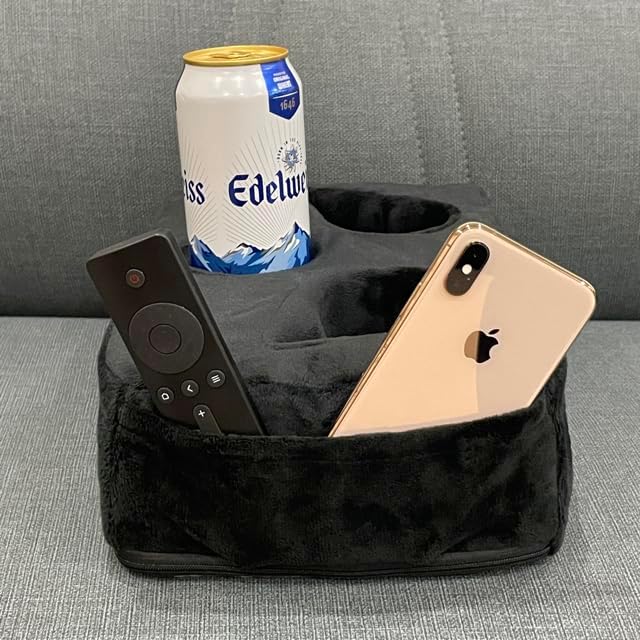 Miniatura 3 de Almohada Portavasos para Sofá, Soporte para Bebidas y Controles Remotos para el Centro del Sofá, para Sofá, Cama, Casa Rodante, Automóvil (Negro)