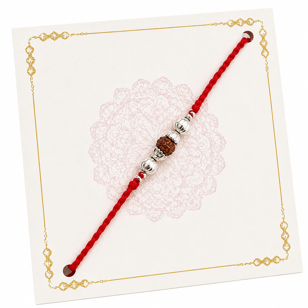 Handmade Rudraksha Rakhi | Red Cotton Thread | Silver Beads | Adjustable Bracelet for Brother