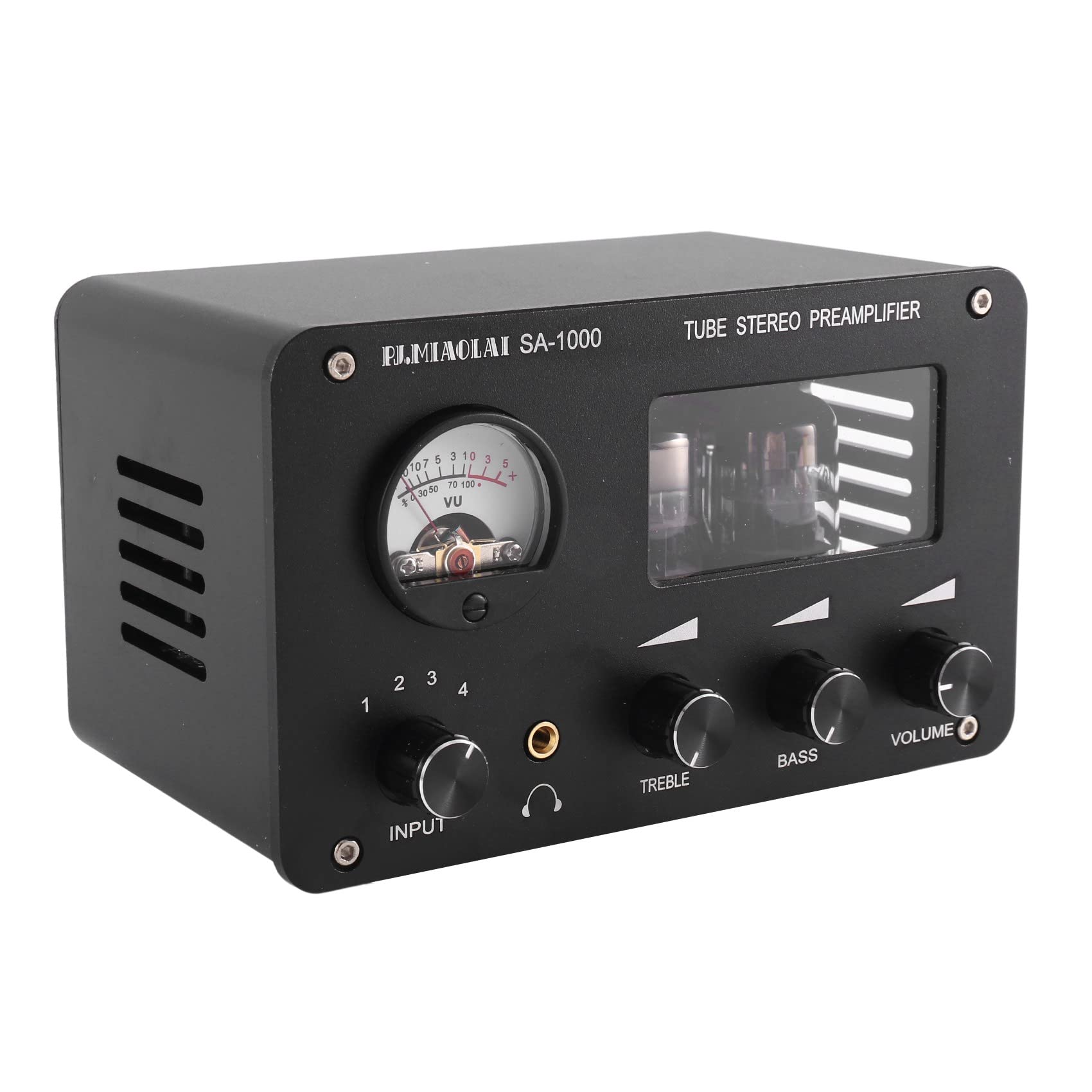 Preamplificador de Tubo de AudióFilo Preamplificador HiFi de 4 Entradas y 2 Salidas con Medidor de VU Incorporado Amplificador de Ajuste de Graves Altos Enchufe de la UE